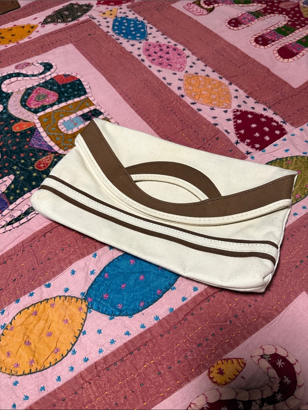 Excel Vintage Cream and Brown Canvas Clutch Bag